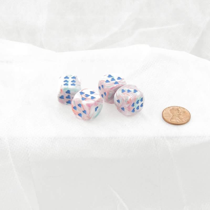 Pop Art – Dados festivos con corazones azules D6 de 0.630 in (58 pulgadas), paquete de 4 Wondertrail