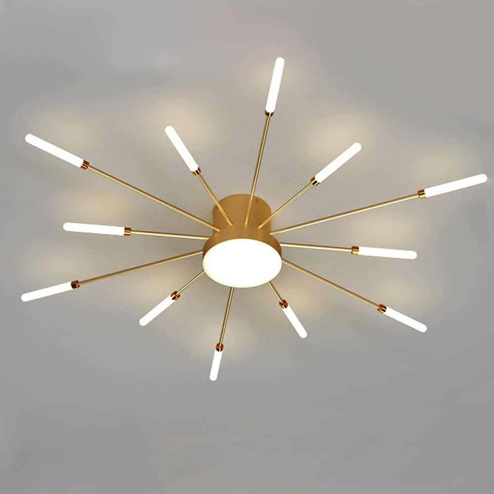 Liudefa Lámpara de techo LED de 32 pulgadas, 12 luces de techo modernas, lámpara de techo empotrada, iluminación de interior dorada para sala de