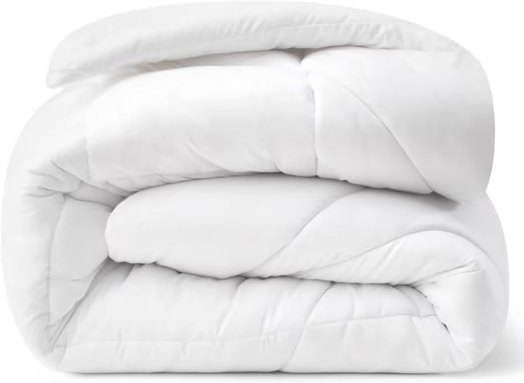 JOLLYVOGUE Edredón tamaño Queen, edredón acolchado blanco con pestañas en las esquinas, edredón reversible alternativo de plumón para todas las