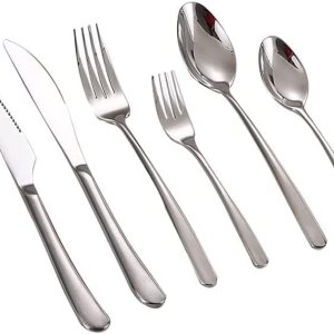 Juego de cubiertos de acero inoxidable único de 6 piezas, juego de cubiertos plateados con cuchillos de carne para 1, incluye juego de cuchillos de Juego de cubiertos de acero inoxidable único de 6 piezas, juego de cubiertos plateados con cuchillos de carne para 1, incluye juego de cuchillos de