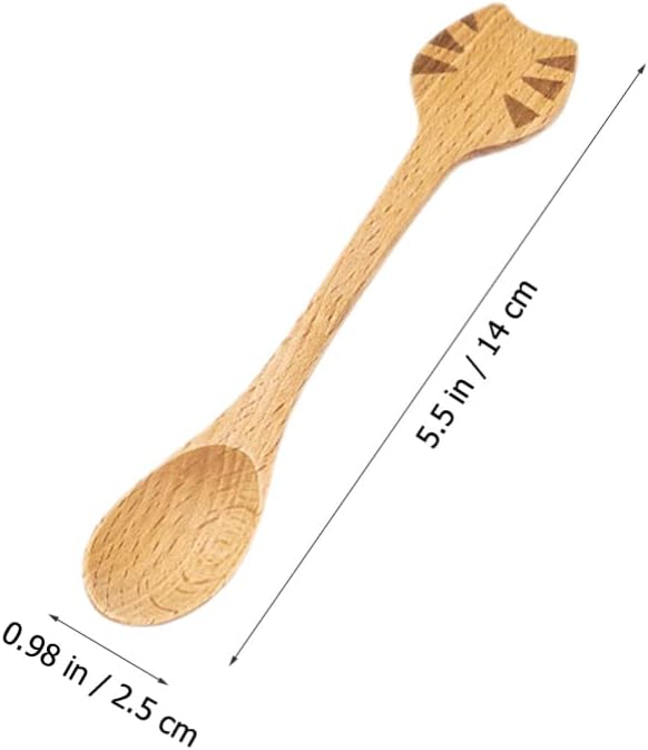 Cucharas de cocina de bambú para gatos, 2 cucharas de café de madera, lindas cucharas de sopa, cucharadita de madera para café, té, mermelada,