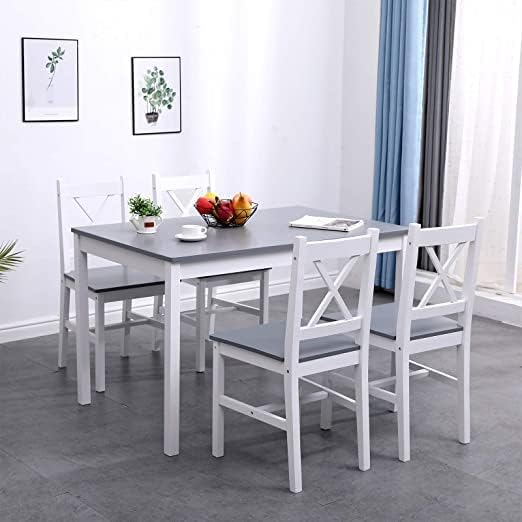 DlandHome Juego de mesa de comedor para 4, juego de mesa de comedor de 5 piezas con 4 sillas para cocina, elegantes juegos de cocina de madera para