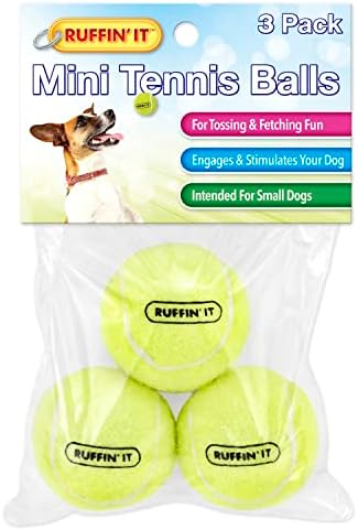 Ruffin’ It Pelotas de tenis pequeñas, juguete para perros de tamaño pequeño para parque, hogar o playa, paquete de 3