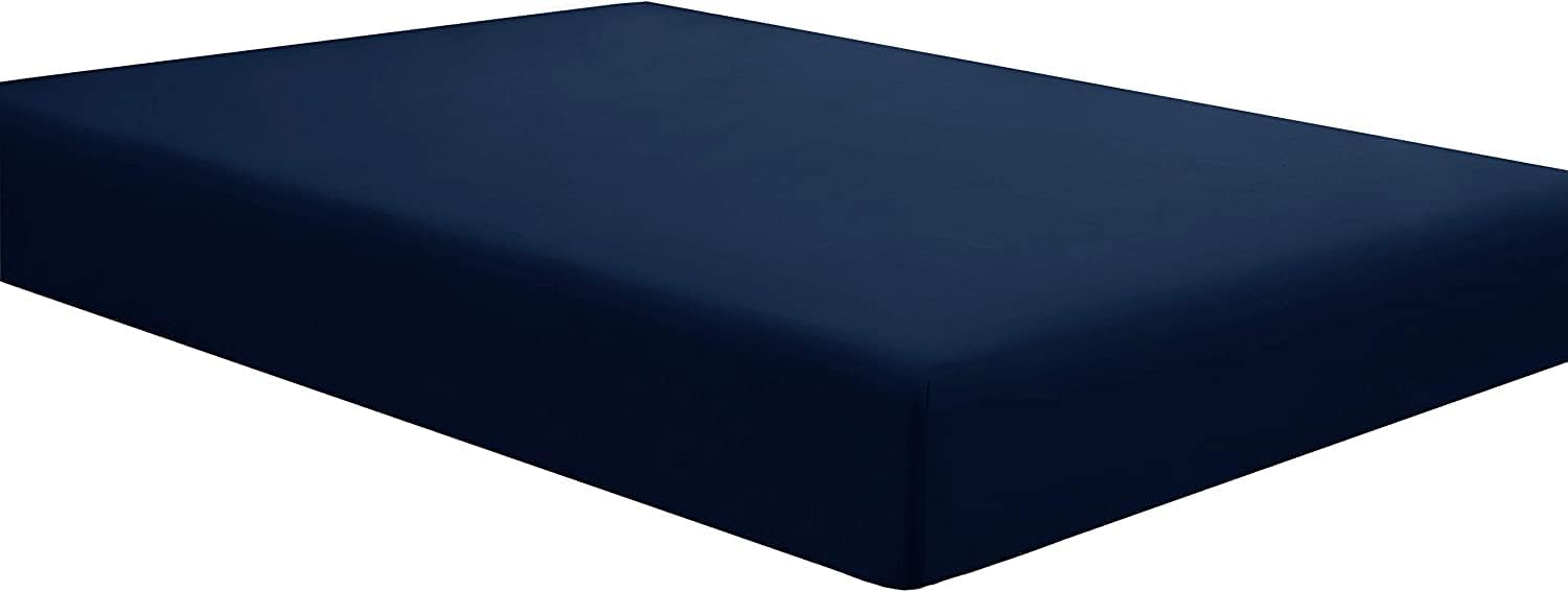Olympic-Queen – Sábana bajera ajustable de 28 pulgadas, bolsillo extra profundo de 600 hilos, 100% algodón egipcio, tejido satinado, color azul