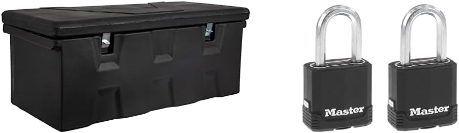 Buyers Products 1712240 – Cofre multiusos de poliéster negro, 44 x 17.5 x 19 pulgadas, 6.3 pies cúbicos y Master Lock Magnum – Candado resistente