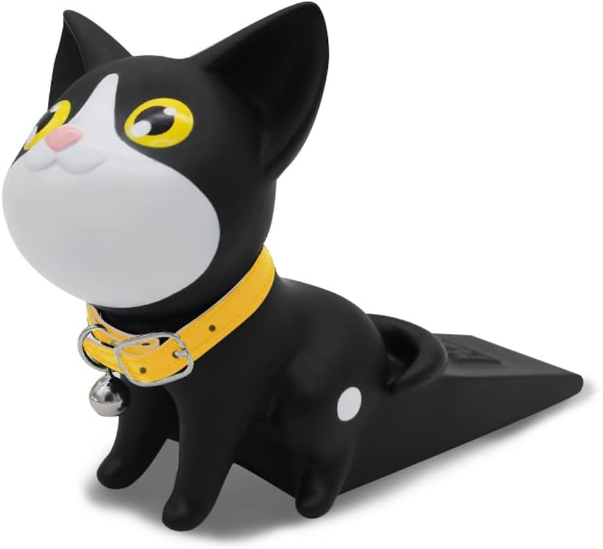 Tope de puerta decorativo para puerta de gato, soporte de puerta de animal cuña (gato encantador negro y blanco)