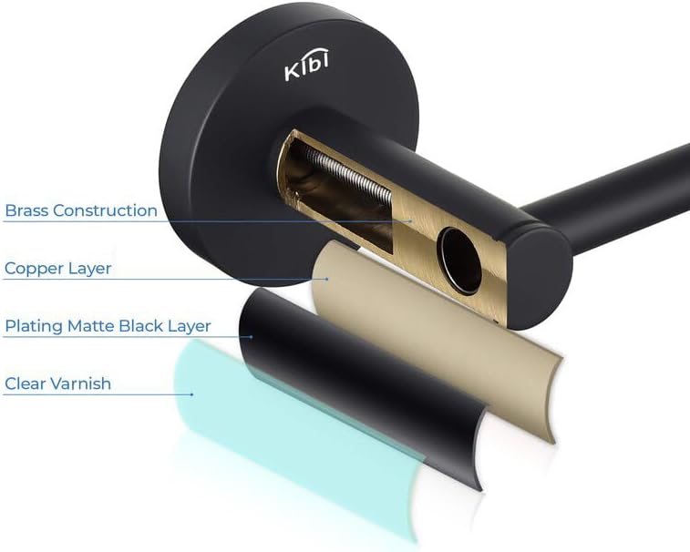 KIBI Juego de accesorios de baño circulares de 5 piezas  Toallero, anillo para toallas, soportes para papel higiénico, ganchos para bata (negro