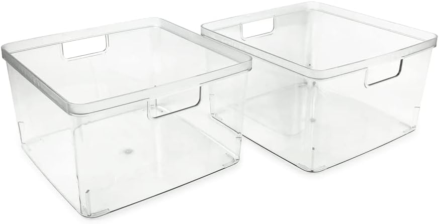 Isaac Jacobs – Paquete de 2 cubos de almacenamiento cuadrados transparentes (10 pulgadas de largo x 10 pulgadas de ancho x 6.1 pulgadas de alto) con