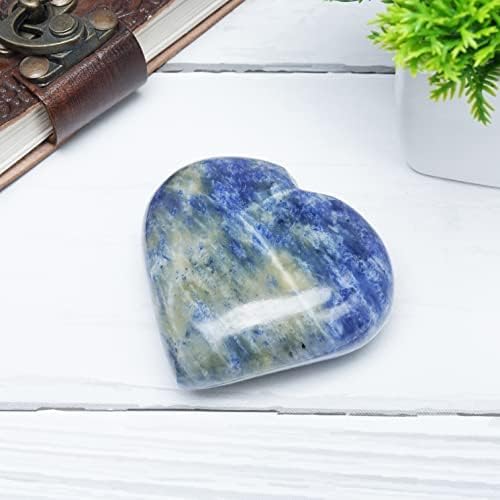 Crocon Juego de piedras de soplo con forma de corazón de sodalita de 1.969 in, 450 quilates, bolsillo de cristal curativo, colección de piedras de