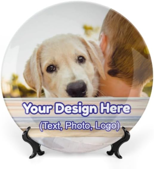 Plato decorativo personalizado para fototexto con soportes, platos llanos de porcelana personalizados con imagen, foto personalizada en plato, crea