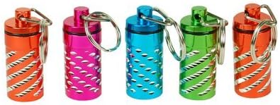 Llavero hermético de aluminio para píldoras (juego de 5) en rosa, azul, naranja y verde, ideal para el trabajo, la escuela, el uso diario, bolso,