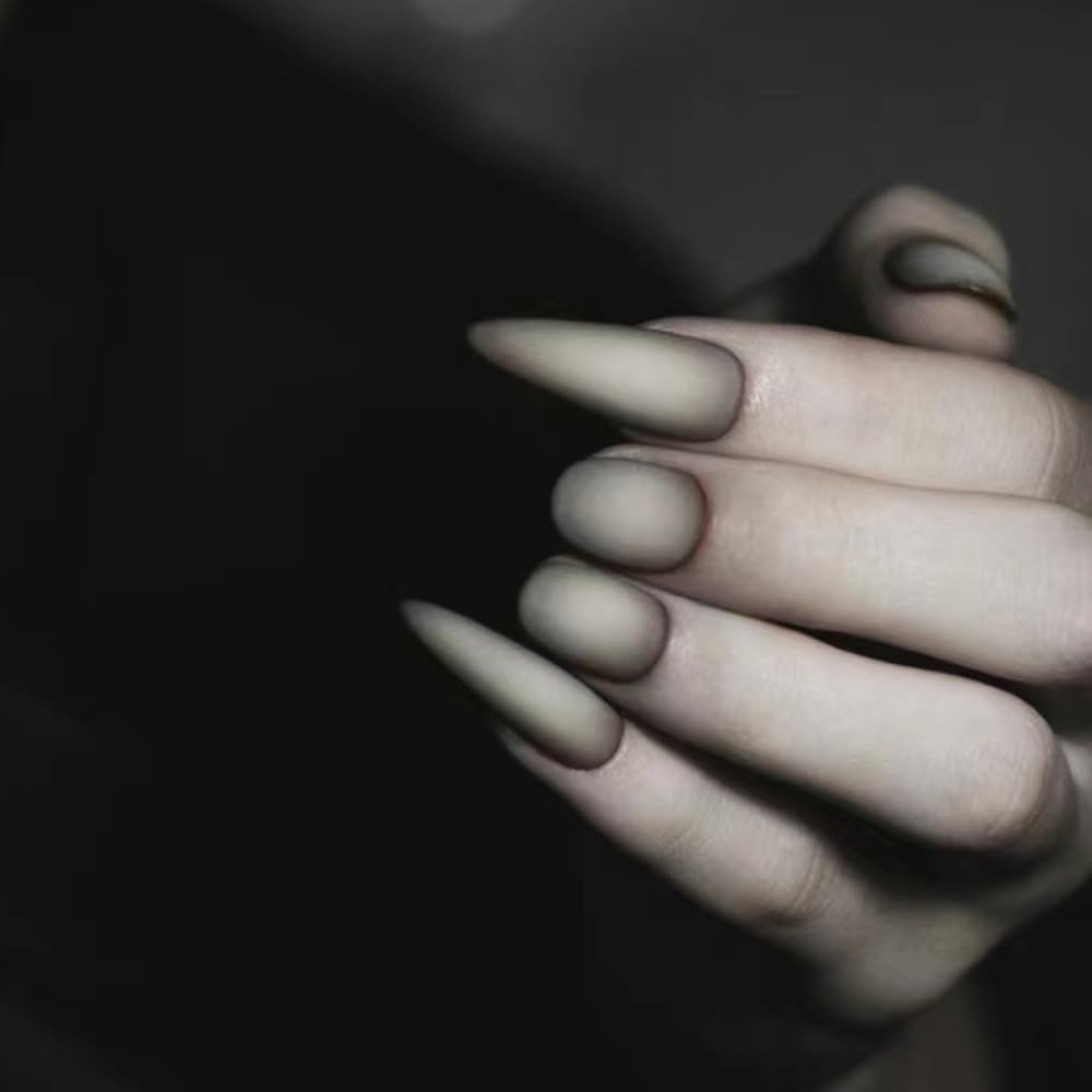 Uñas postizas a presión de Halloween, uñas postizas aterradoras con diseños de dientes de vampiro, uñas acrílicas de almendra y forma redonda, uñas