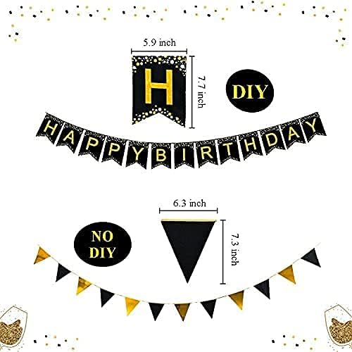 CrzPai Suministros de fiesta de cumpleaños negros y dorados, juegos de vajilla y servilletas para 24, juego de vajilla desechable con tenedores,