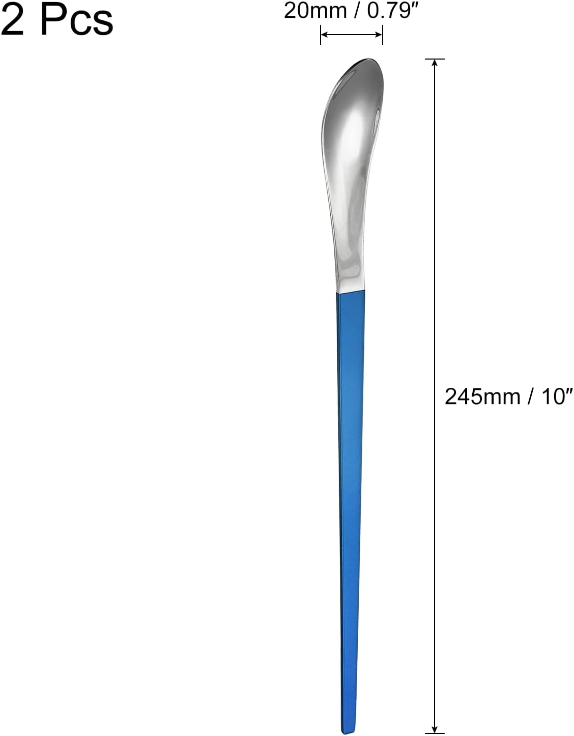 uxcell Juego de 2 cucharas de mango largo, cuchara de helado de acero inoxidable de 10 pulgadas, cucharas de café para mezclar, bebidas, café (azul