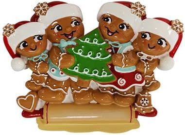 Adorno personalizado para árbol de Navidad 2023 con diseño nostálgico de familia de 4 de pan de jengibre, galleta de Navidad, adorno decorativo de