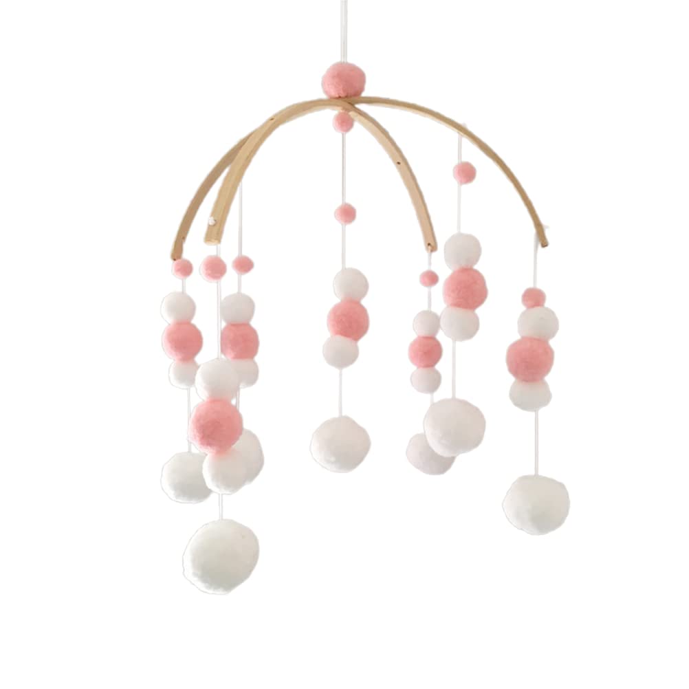 Cuna de bebé móvil de madera, campanilla de viento, bola de fieltro, campana de cama colgante, decoración de guardería para niñas y niños,