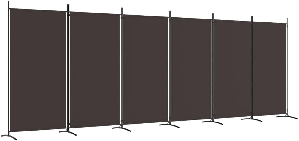 vidaXL Divisor de habitación marrón, pantalla de 6 paneles, 204.7 x 70.9 pulgadas, tela duradera 100% poliéster, reforzado con hierro, plegable,