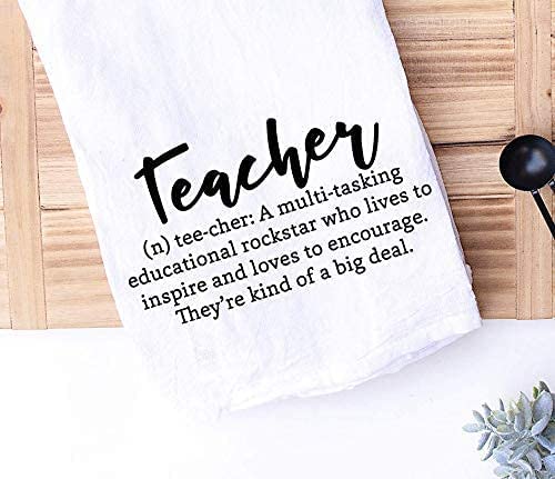 Handmade Teacher Kitchen Towel – Definition of a Teacher – 100% Cotton Hand Towel for Teacher Appreciation – 28×28 Inch Perfect Teacher Gifts from