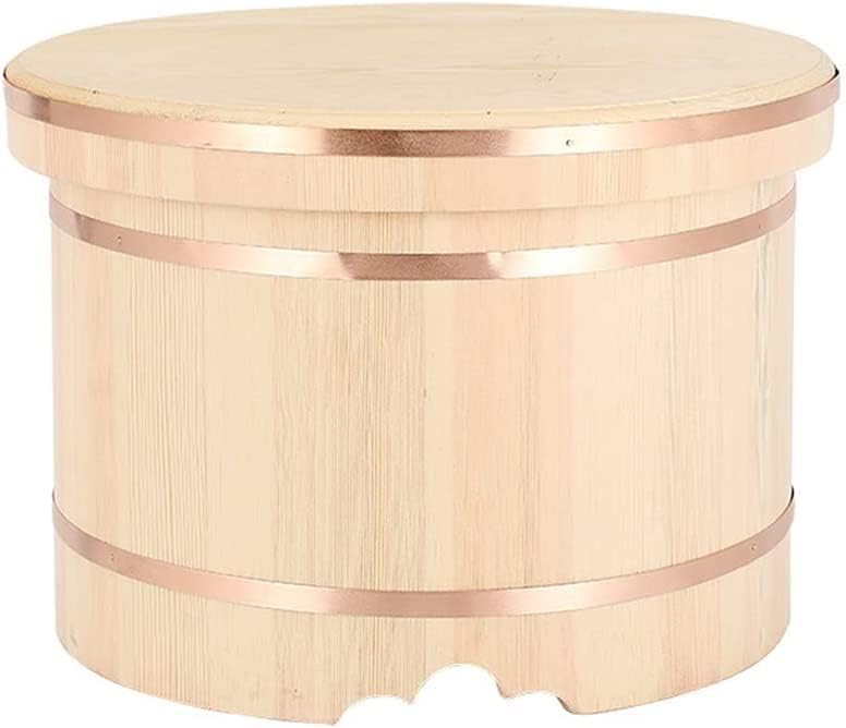 Cubo de arroz para sushi Oke con tapa, tazón grande de madera Hangiri para mezclar el hogar, cocina, contenedor de alimentos, cubo de madera