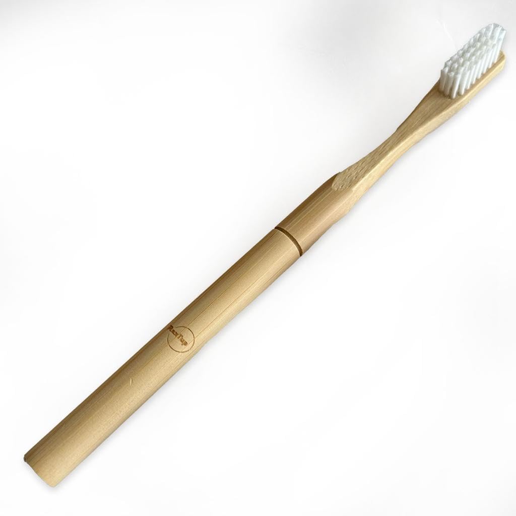raxtup Cepillos de dientes de bambú natural biodegradables ecológicos con 1 cabezal de cepillo de bambú reemplazable, cerdas suaves para dientes de