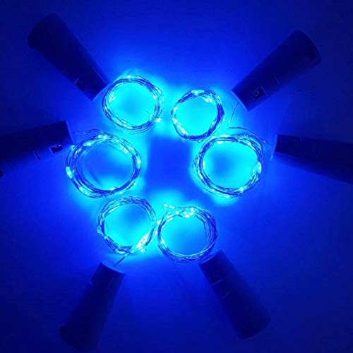 LoveNite Luces para botella de vino con corcho, paquete de 6 unidades, funciona con pilas, 15 luces LED en forma de corcho, alambre plateado,