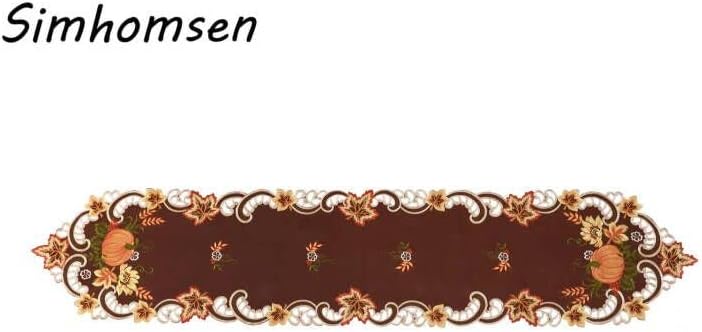 Simhomsen Caminos de mesa bordados marrones de cosecha de Acción de Gracias para decoraciones de otoño u otoño (14 x 69 pulgadas)