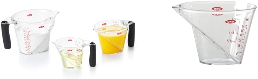 OXO Good Grips – Juego de tazas medidoras en ángulo de 3 piezas y mini taza medidora en ángulo Good Grips