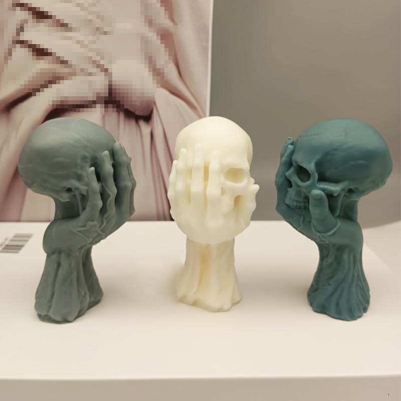 TOPYS Molde de silicona para velas de calavera de Halloween, 4 pulgadas, 3D, fantasma, mano, fabricación de velas de cera, adornos de yeso, moldes