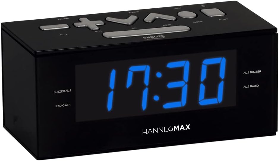 HANNLOMAX Radio despertador HX-144CR, radio PLL AMFM, pantalla LED de 1.2 pulgadas, reloj digital con alarma dual, solo operación de CA (LED