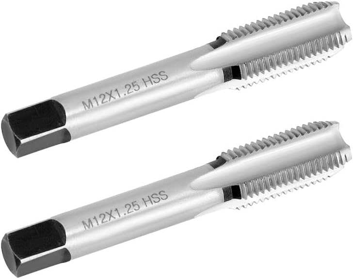 QWORK Taper métrico cónico y enchufe, paquete de 2 roscas M12 x 1.25 para mano derecha, herramienta HSS de corte de precisión con extremo cuadrado y