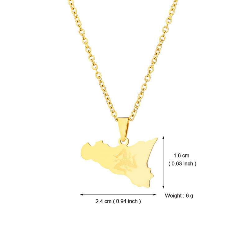 Stainless Steel Italy Sicily Map Pendant Necklaces Italian Sicilia Jewelry Gifts (gold)