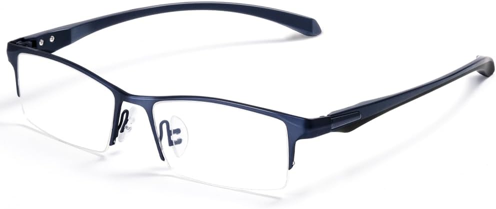 Lentes bloqueadores azules para hombre, rectangulares sin armazón, para computadora, luz azul, antirreflejos, para juegos UV (anteojos de metal azul