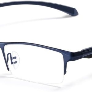 Lentes bloqueadores azules para hombre, rectangulares sin armazón, para computadora, luz azul, antirreflejos, para juegos UV (anteojos de metal azul Lentes bloqueadores azules para hombre, rectangulares sin armazón, para computadora, luz azul, antirreflejos, para juegos UV (anteojos de metal azul