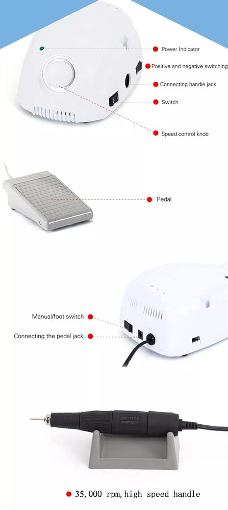 Máquina profesional de manicura dinámica de 35 K RPM con micromotor fuerte