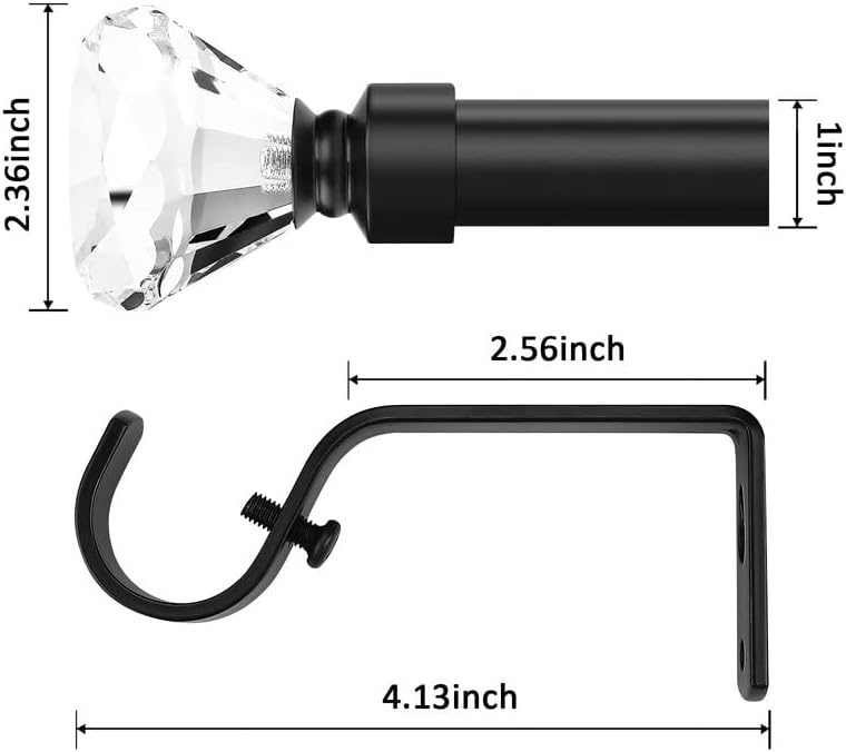 Orger Paquete de 2 cortineros decorativos de cristal de 1 pulgada de diámetro con remates de diseño de diamante, longitud ajustable de una sola