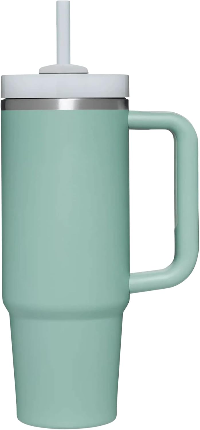 Thirst Quench 2.0 – Vaso de acero inoxidable con aislamiento al vacío de 30 onzas con tapa resistente a fugas y popote (Eucalyptus)