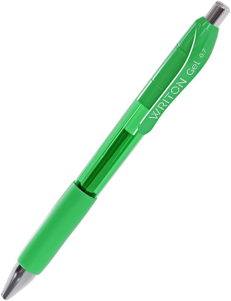 Writon Bolígrafos de gel retráctiles, agarre cómodo, punta fina de 0.028 in, tinta verde, paquete de 12