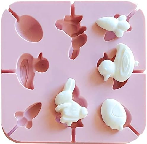 Moldes de silicona para piruletas de dibujos animados en 3D y 25 palitos de papel (4 pulgadas), para conejo, huevo, zanahoria, pato, fiesta de