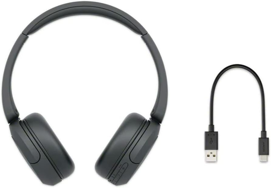 Sony WH-CH520 Auriculares inalámbricos Bluetooth en la oreja compactos fáciles de transportar con micrófono (negro) Bundle con accesorio para