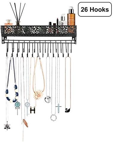 Urban Deco Organizador de joyas montado en la pared  Soporte rectangular colgante para joyas con estante organizador de collar de pared  Estante de