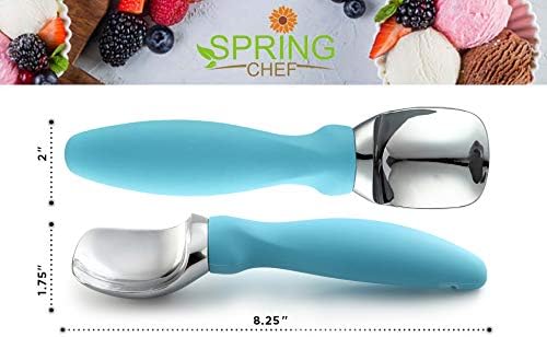 Spring Chef Cuchara de helado  Acero inoxidable 188 resistente con mango de agarre suave, cuchara profesional resistente para helados, herramienta