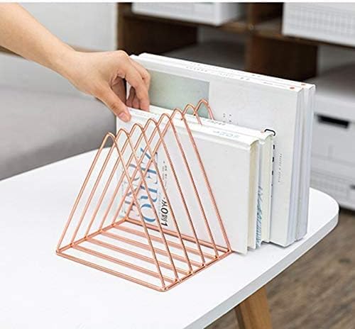 PENGKE Organizador de archivos triangular de hierro para escritorio, estante de almacenamiento para libros, revista de cobre, soporte para