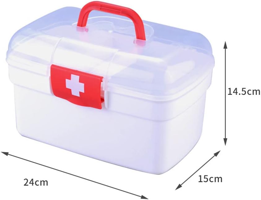 Caja médica, Caja vacía transparente de primeros auxilios con mango portátil, caja de almacenamiento de doble capa caja de píldoras de plástico