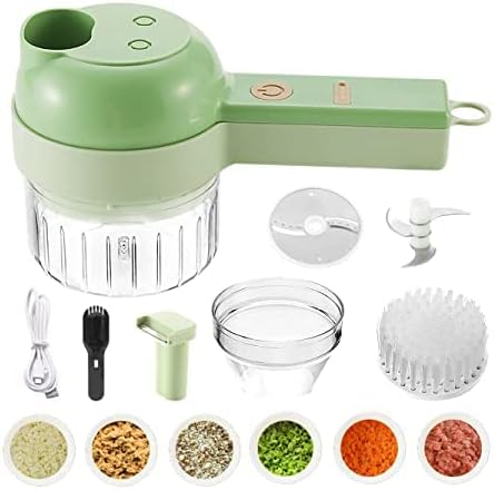Juego de cortadores de verduras eléctricos de mano 4 en 1, triturador de ajo inalámbrico portátil, prensa de ajo y rebanadora, mini procesador