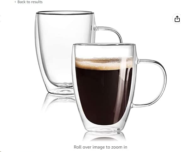 Paquete de 1 taza de café de vidrio de doble pared de 12 onzas con asa, tazas de café de capa aislada, tazas de vidrio de borosilicato transparente,