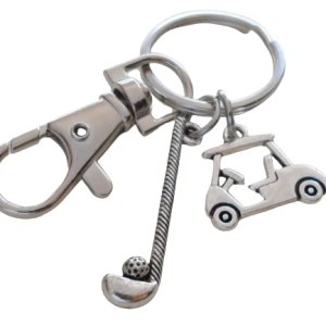 Golf Keychain with Golf Club Charm, Golf Cart Charm, and Swivel Clasp Hook, Golfer or Coach Keychain Golf Keychain with Golf Club Charm, Golf Cart Charm, and Swivel Clasp Hook, Golfer or Coach Keychain