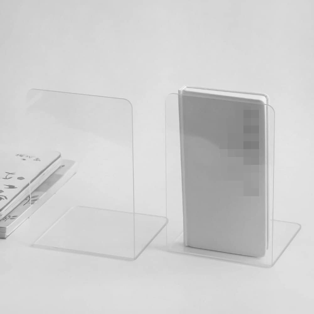 1 sujetalibros de acrílico resistente con extremo de libro en forma de L, organizador de escritorio para libros, películas y CD (transparente, 4.72