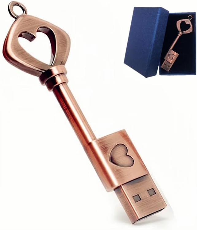 Unidad flash USB 2.0 de 128 GB, unidad USB en forma de corazón de metal con forma de llave USB, unidad de memoria USB para computadora, buenos