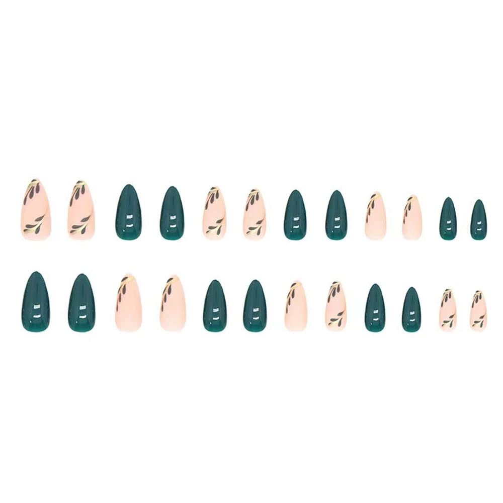 Magrace Uñas postizas medianas con diseño de almendra, uñas postizas francesas con diseños, 24 unidades, uñas adhesivas para mujer