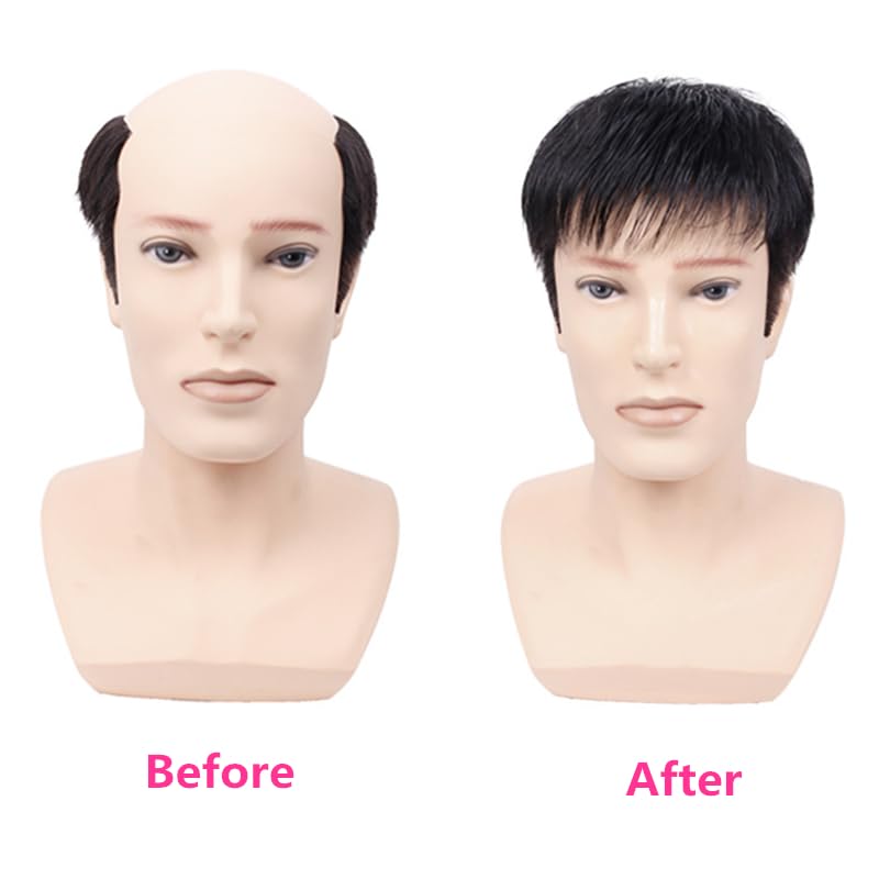 Anemone Jewelry Peluca de cabello humano para hombre, con clip de repuesto de poliuretano alrededor del cabello, extensiones de cabello masculinas